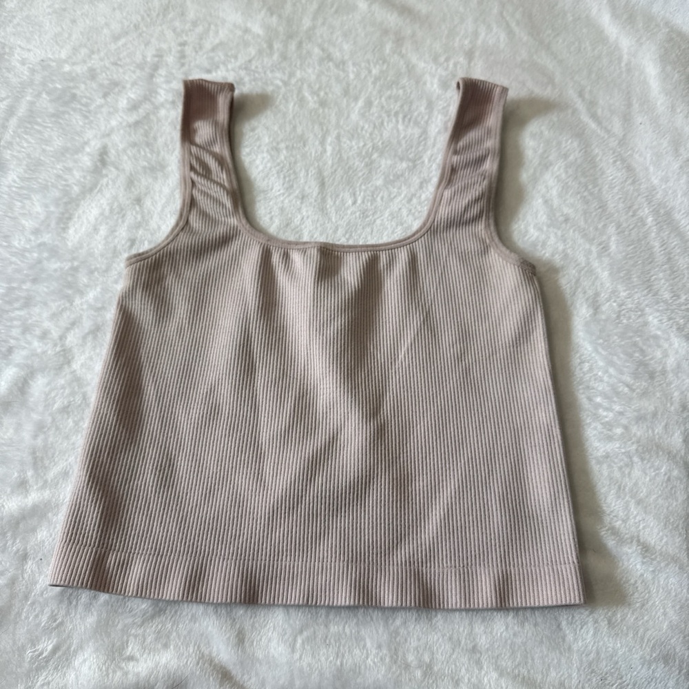 Ribbed Scoop Neck Tank Top - Light Pink